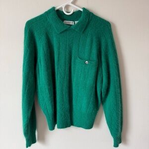 Vintage Liz Claiborne Collard Lambswool Green Fuzzy Sweat